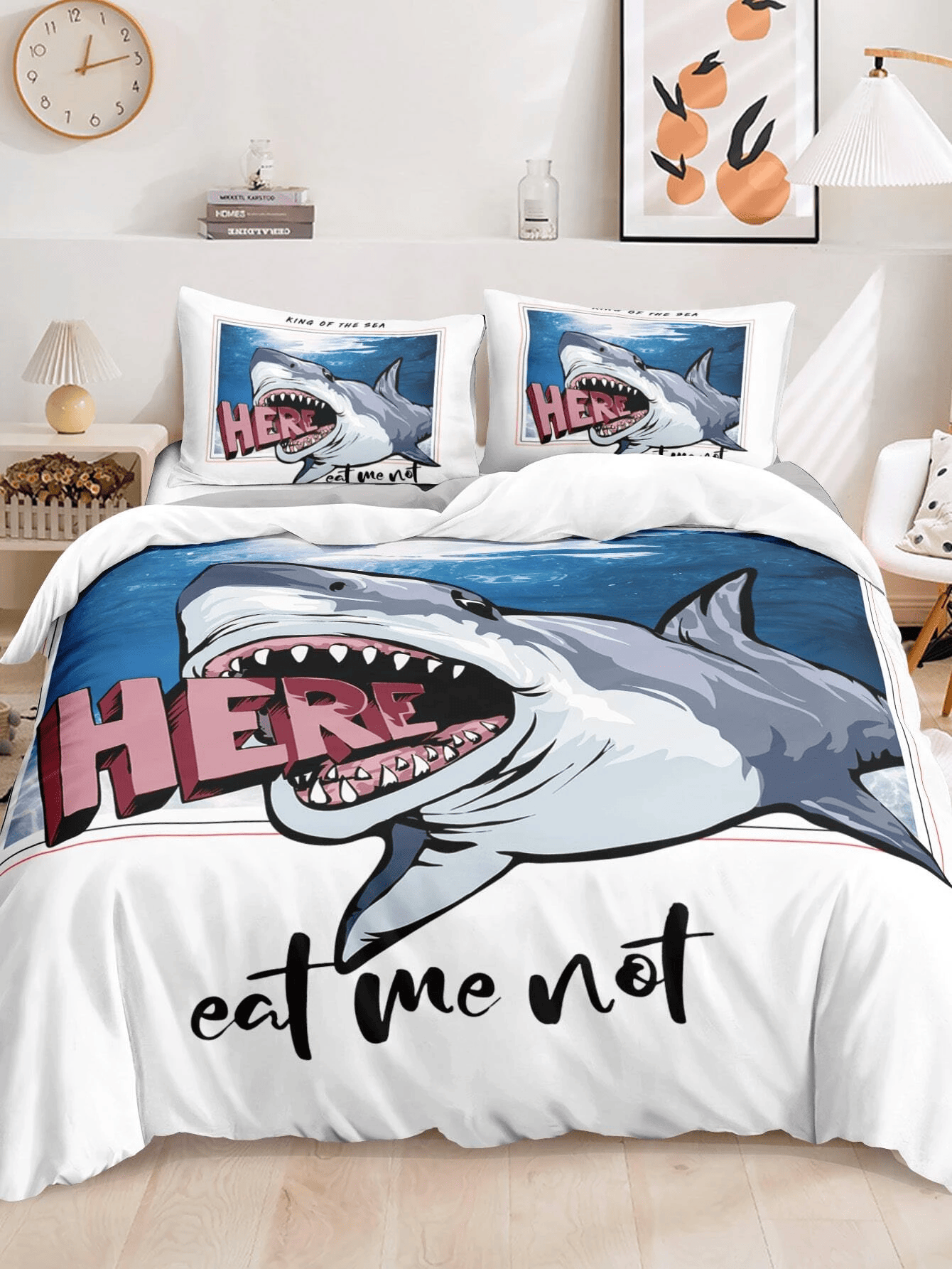 Shark Bedding Set King Of The Sea Eat Me Not Duvet Covers White Unique Gift