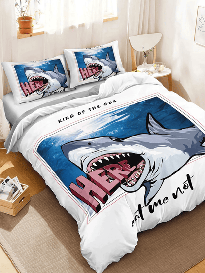 Shark Bedding Set King Of The Sea Eat Me Not Duvet Covers White Unique Gift