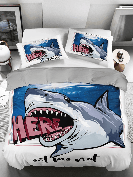 Shark Bedding Set King Of The Sea Eat Me Not Duvet Covers White Unique Gift