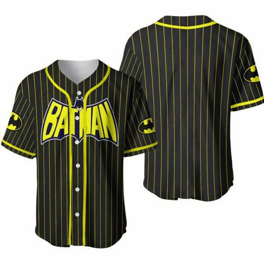 DC Jersey DC Batman Comic Vintage Symbol Graphic Stripes Yellow Black Jersey Shirt DC Baseball Jersey Batman Baseball Jersey