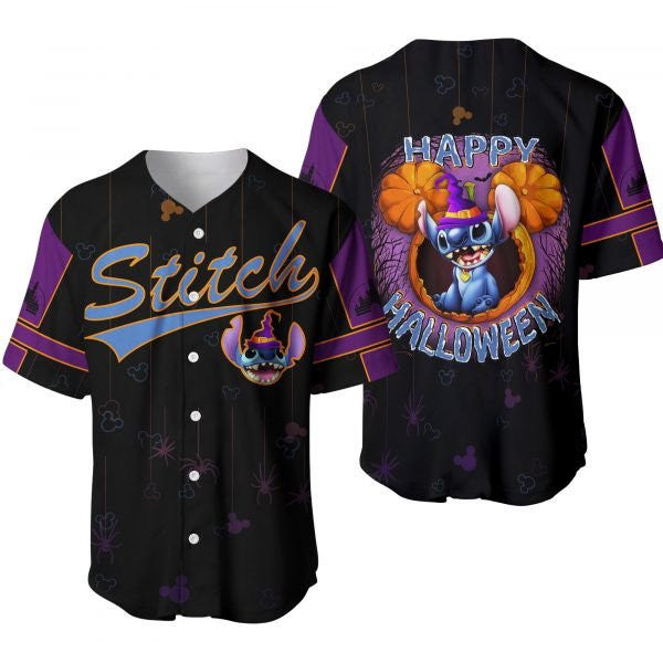 Stitch Baseball Jersey Happy Halloween Stitch Jersey Shirt Black Purple Unisex Adult New Release