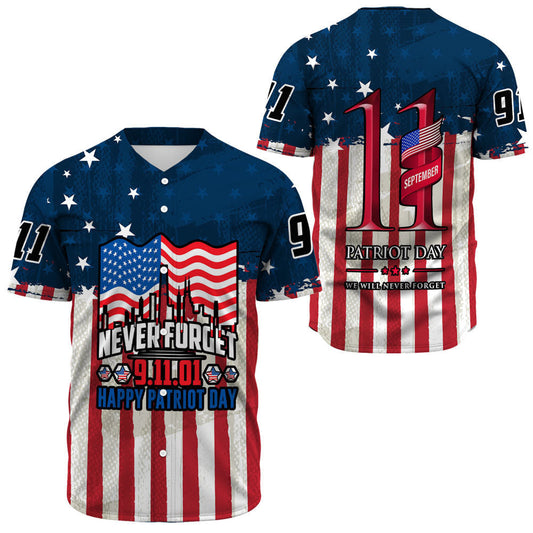 Patriot Day Jersey Never Forget Happy Patriot Day 09-11-01 Red White Blue Jersey Shirt September 11th Baseball Jersey For Men Women