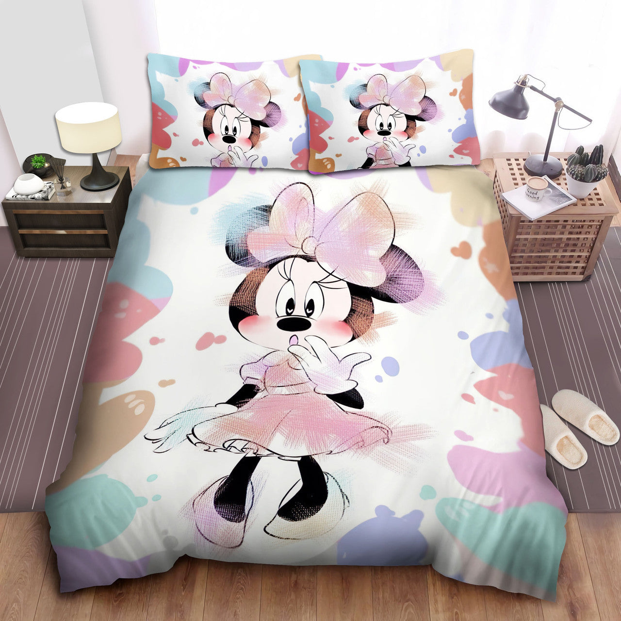 Minnie Bedding Set DN Minnie Drawing Art Style Duvet Covers Colorful Unique Gift