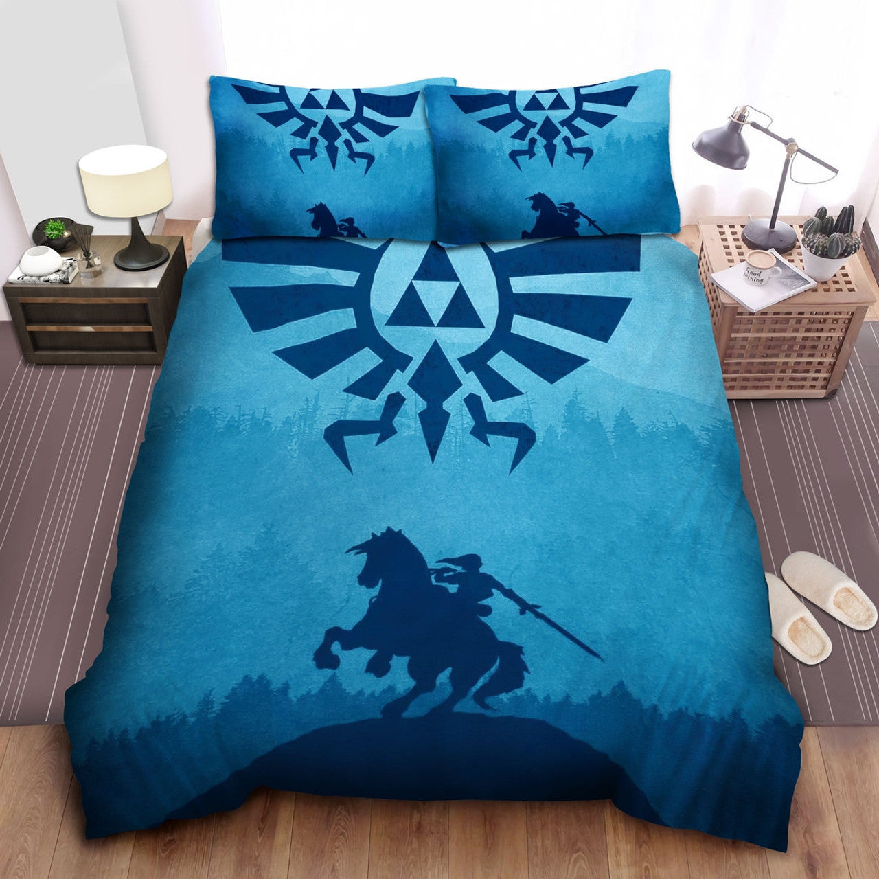 The Legend Of Zelda Bedding Set Link On Horse The Royal Crest Duvet Covers Blue Unique Gift