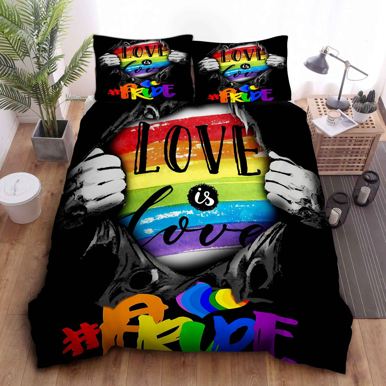 LGBT Bedding Set LGBT Pride Love Is Love Duvet Covers Black Unique Gift