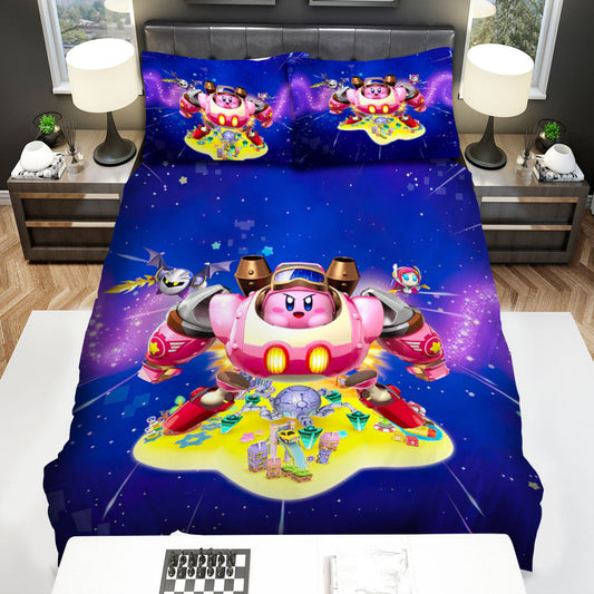 Kirby Bedding Set Kirby Robot In Galaxy Duvet Covers Blue Unique Gift