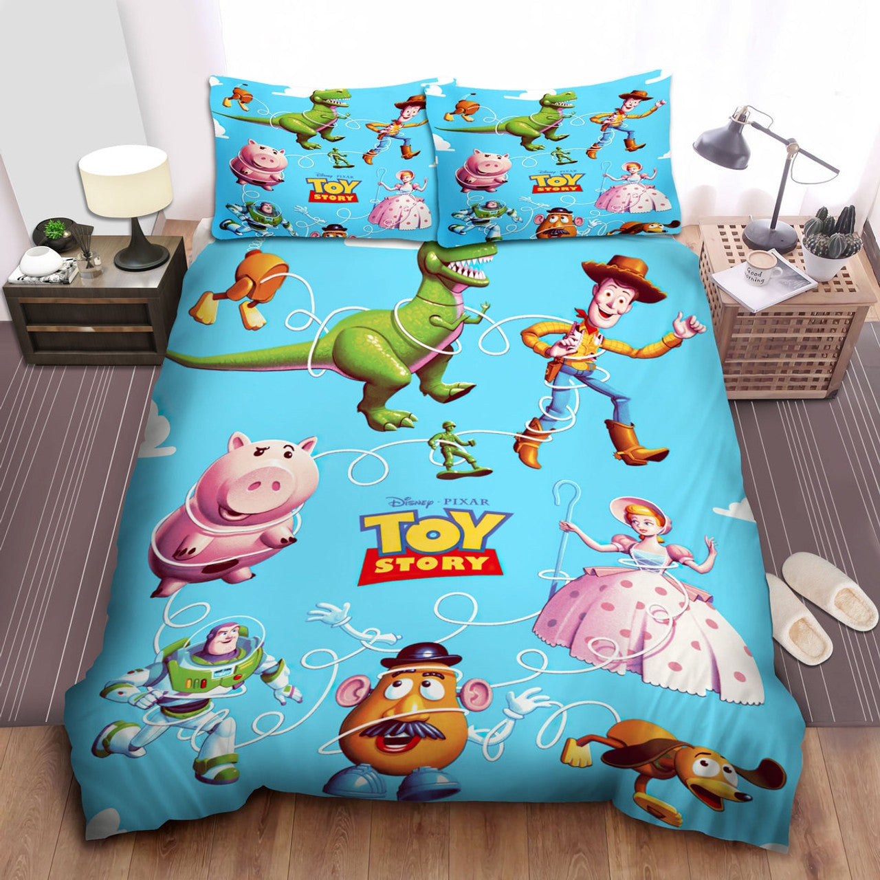 Toy Story Bedding Set DN Toy Story Characters Tied Up By Slinky Dog Duvet Covers Blue Unique Gift