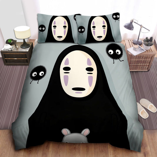 SGhibli Bedding Set Spirited Away No-Face The Soot Sprites Duvet Covers Gray Unique Gift