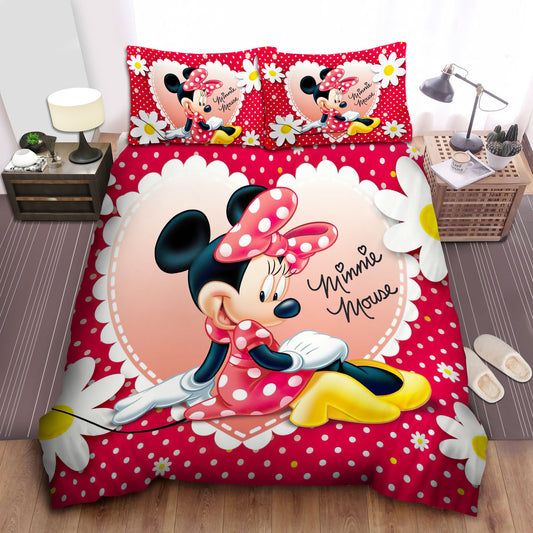 Minnie Bedding Set DN Minnie Yellow Heels And Dots Pattern Duvet Covers Red Unique Gift