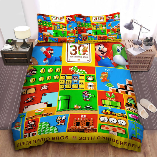Mario Bedding Set Super Mario Bros 30th Anniversary Duvet Covers Colorful Unique Gift