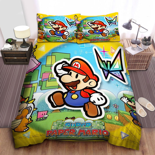 Mario Bedding Set Super Paper Mario Game Graphic Duvet Covers Colorful Unique Gift