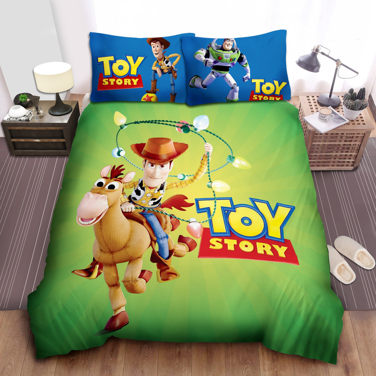 Toy Story Bedding Set DN Woody Riding Bullseye Graphic Duvet Covers Green Unique Gift