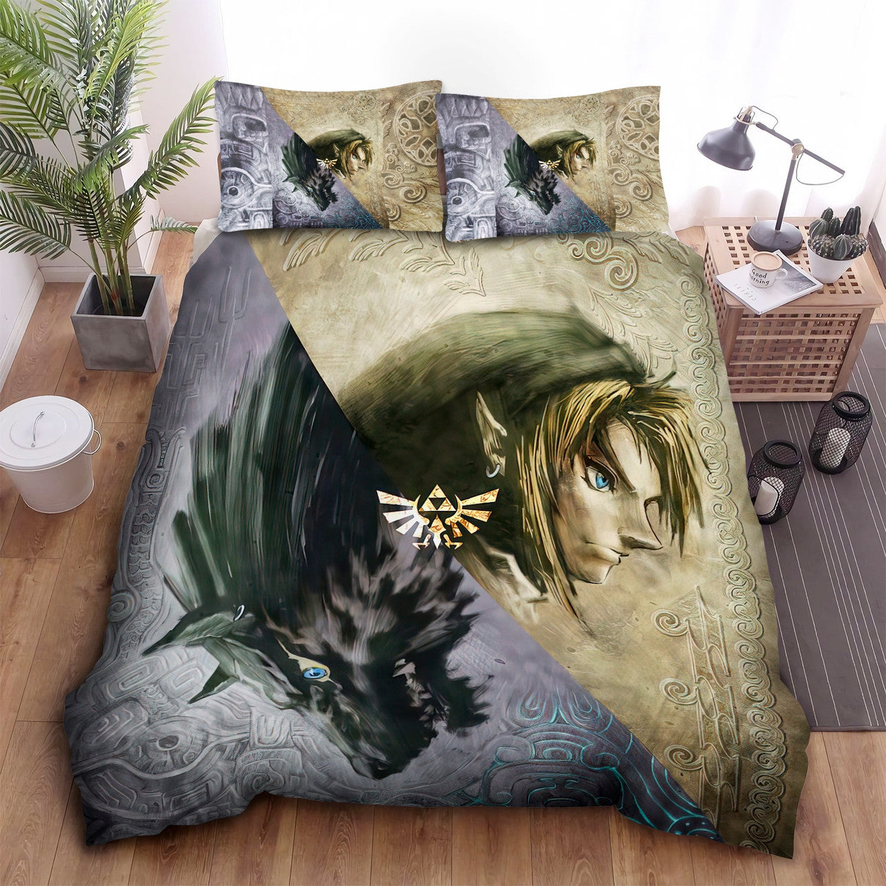 The Legend Of Zelda Bedding Set Link And Wolf Link Graphic Duvet Covers Gray Green Unique Gift