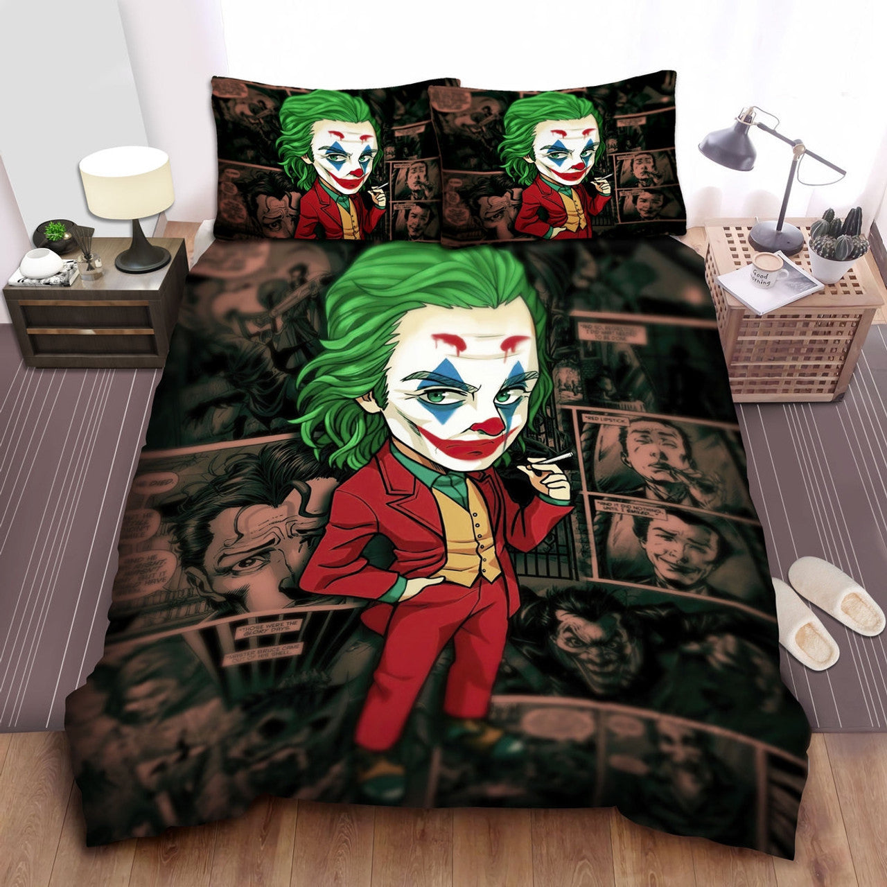 Joker Bedding Set Joker Chibi Comic Pattern Duvet Covers Brown Unique Gift