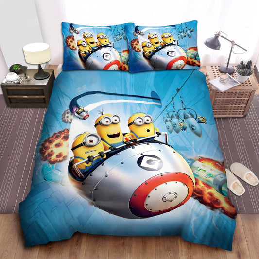 Minions Bedding Set Minion In Despicable Me Driving Rocket Duvet Covers Colorful Unique Gift