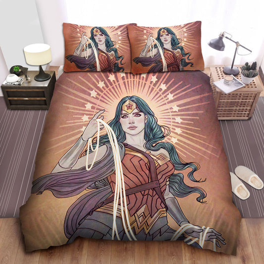 Wonder Woman Bedding Set DC Lasso In God's Hand Duvet Covers Orange Unique Gift