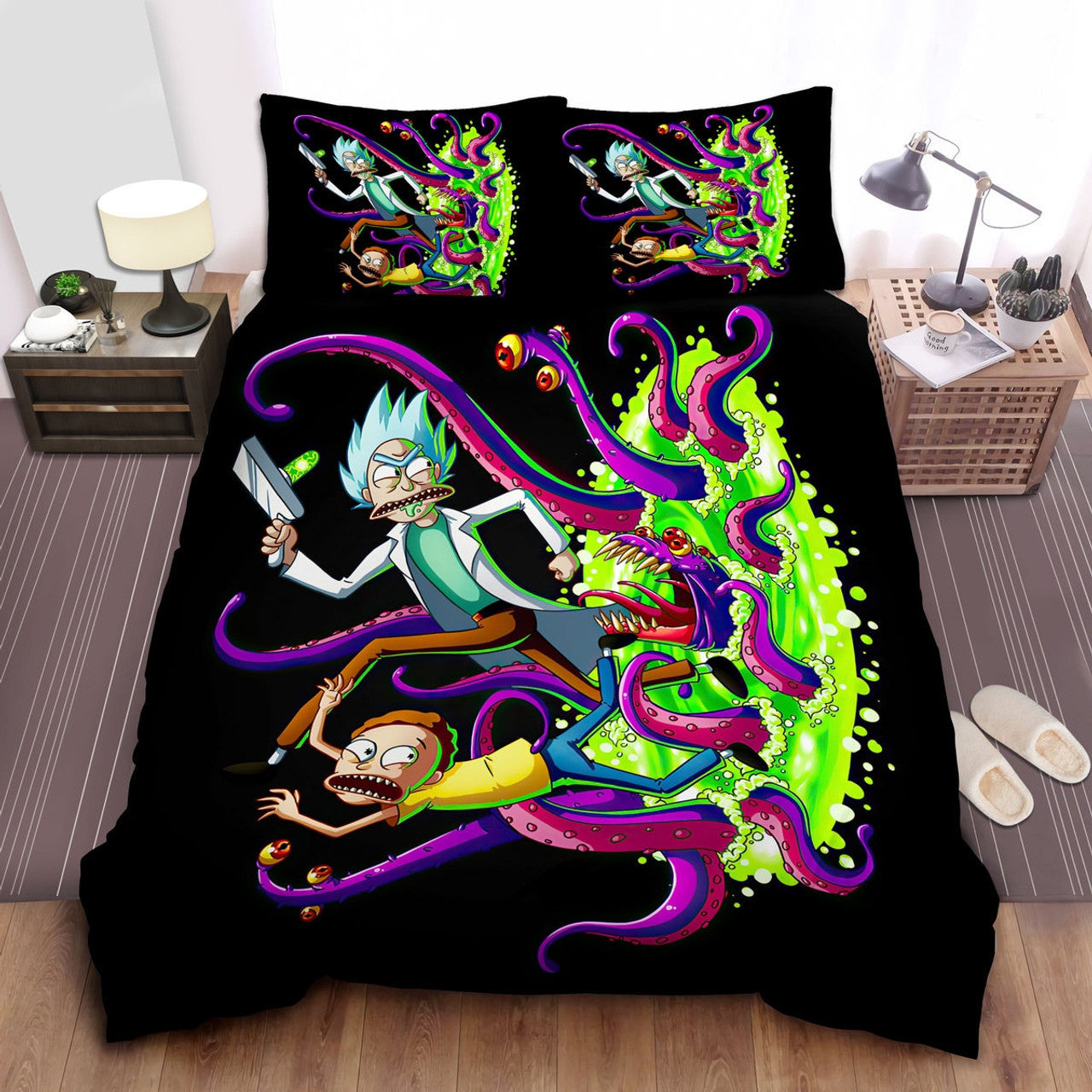 Rick And Morty Bedding Set Rick And Morty Escaping Octopus Monster Duvet Covers Colorful Unique Gift