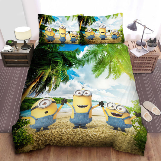 Minions Bedding Set Minions Playing On The Beach Duvet Covers Colorful Unique Gift