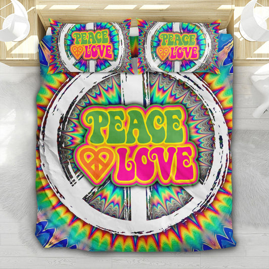 Hippie Bedding Set Hippie Peace Sign Love Duvet Covers Colorful Unique Gift