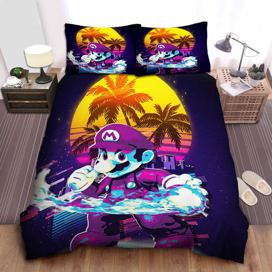 Mario Bedding Set Super Mario Miami Retro Vibe Duvet Covers Yellow Purple Unique Gift