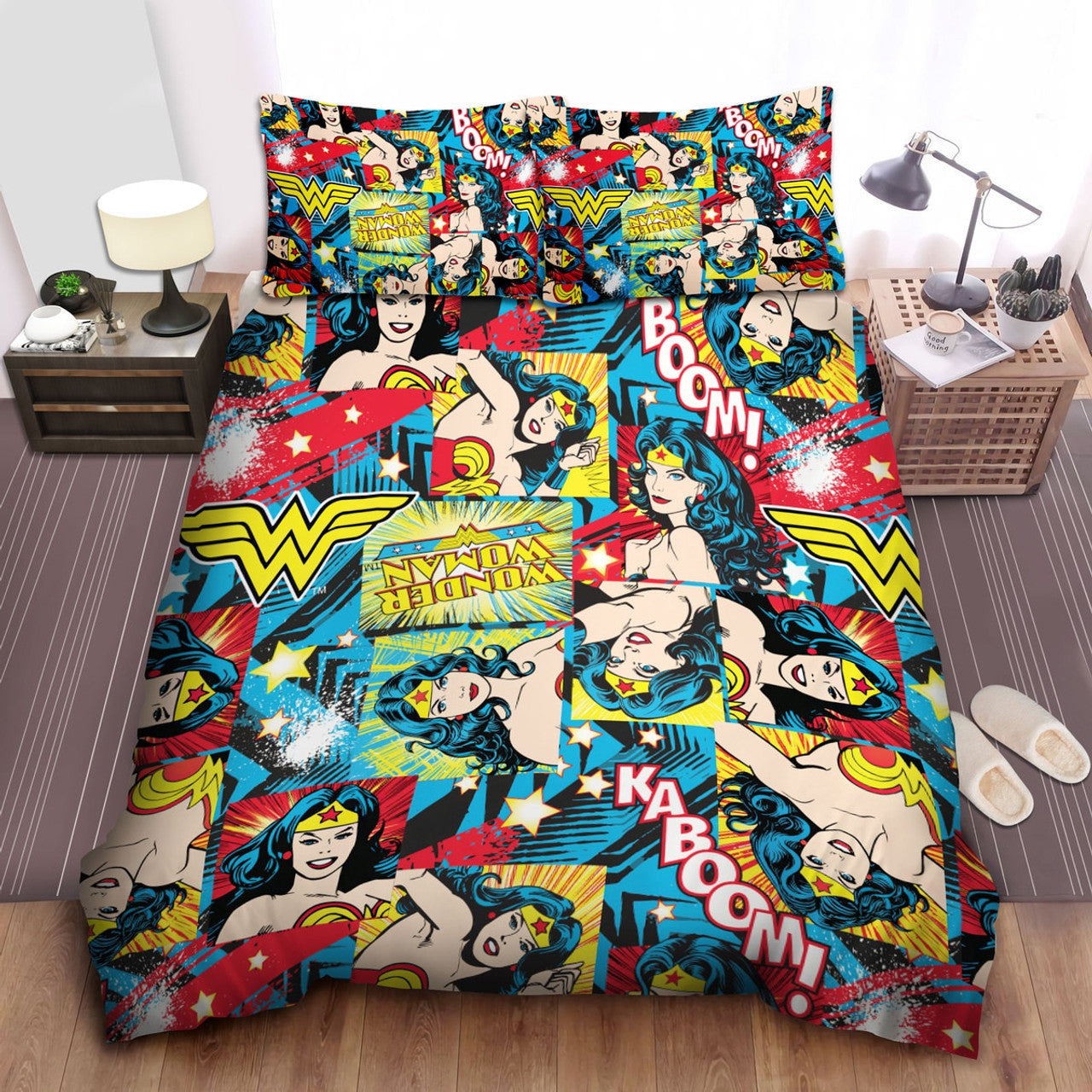 Wonder Woman Bedding Set DC Wonder Woman Cartoon Style Pattern Duvet Covers Colorful Unique Gift