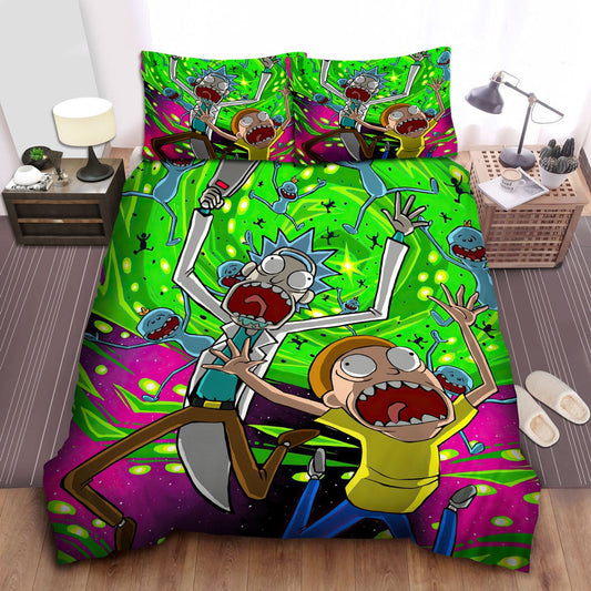 Rick And Morty Bedding Set Rick And Morty Being Sucked In Portal Duvet Covers Green Unique Gift