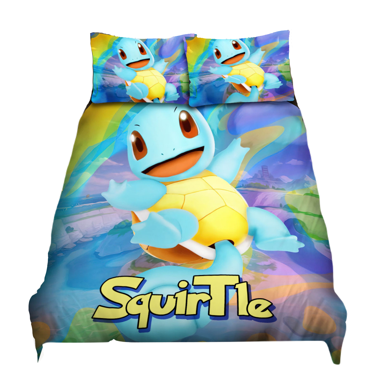 PKM Bedding Set Squirtle And Multicolor Field Duvet Covers Colorful Unique Gift