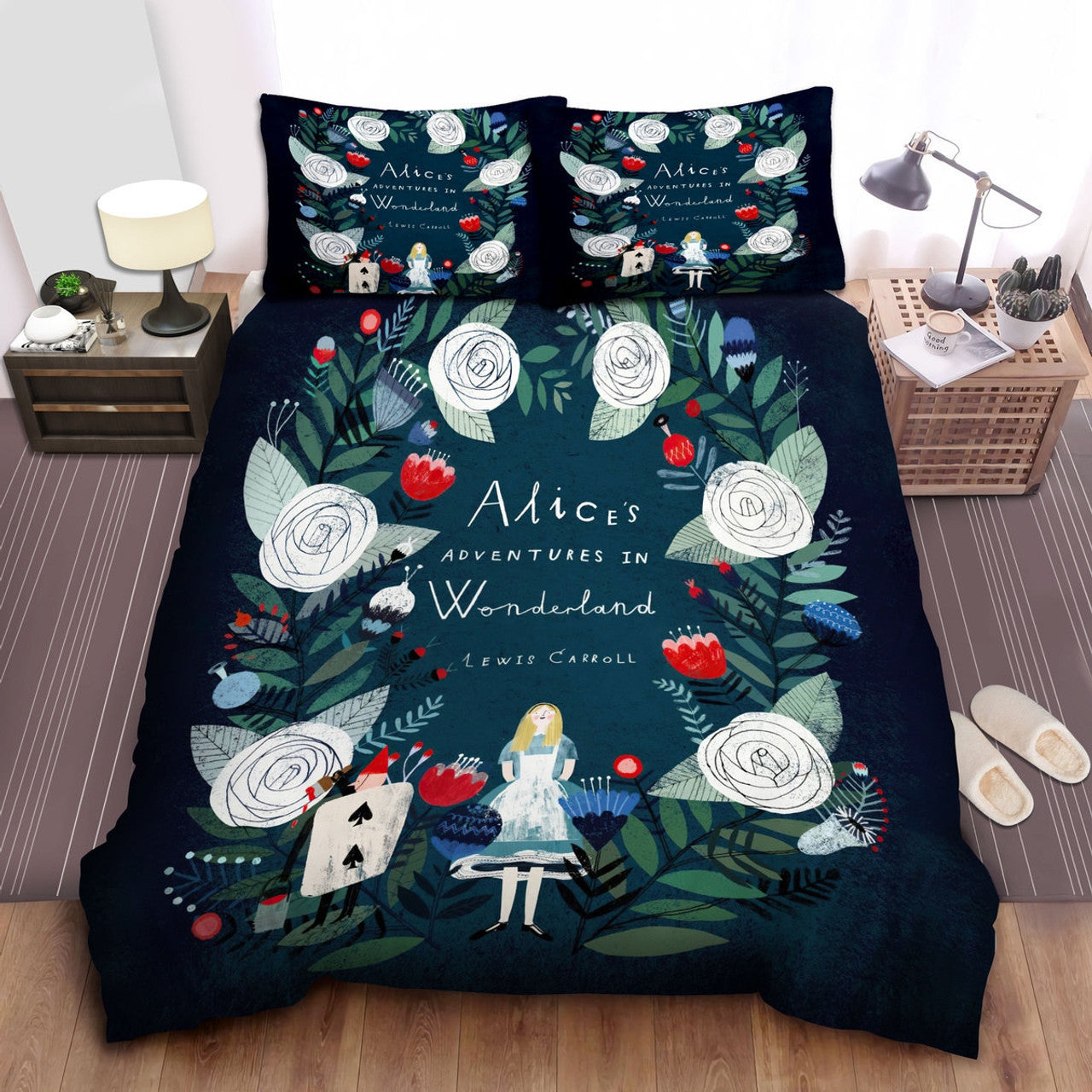 Alice In Wonderland Bedding Set Alice In Wonderland Artwork Duvet Covers Black Green Unique Gift