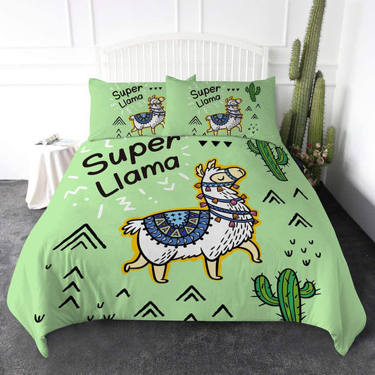 Llama Bedding Set Super Llama And Cactus Pattern Duvet Covers Green Unique Gift