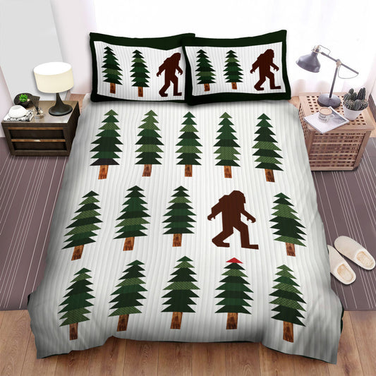 Bigfoot Bedding Set Bigfoot And Pine Tree Pattern Duvet Covers White Green Unique Gift