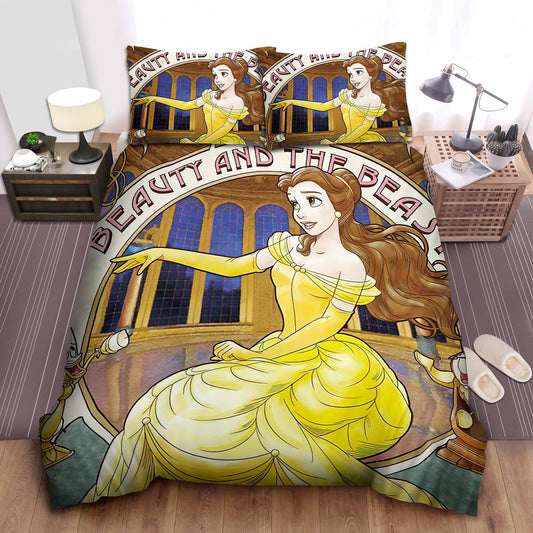 Beauty And The Beast Bedding Set Belle In The Castle Of The Beast Duvet Covers Yellow Unique Gift