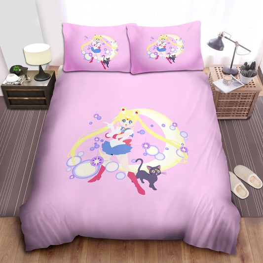 Sailor Moon Bedding Set Sailor Moon Casting Spell And Black Cat Duvet Covers Pink Unique Gift