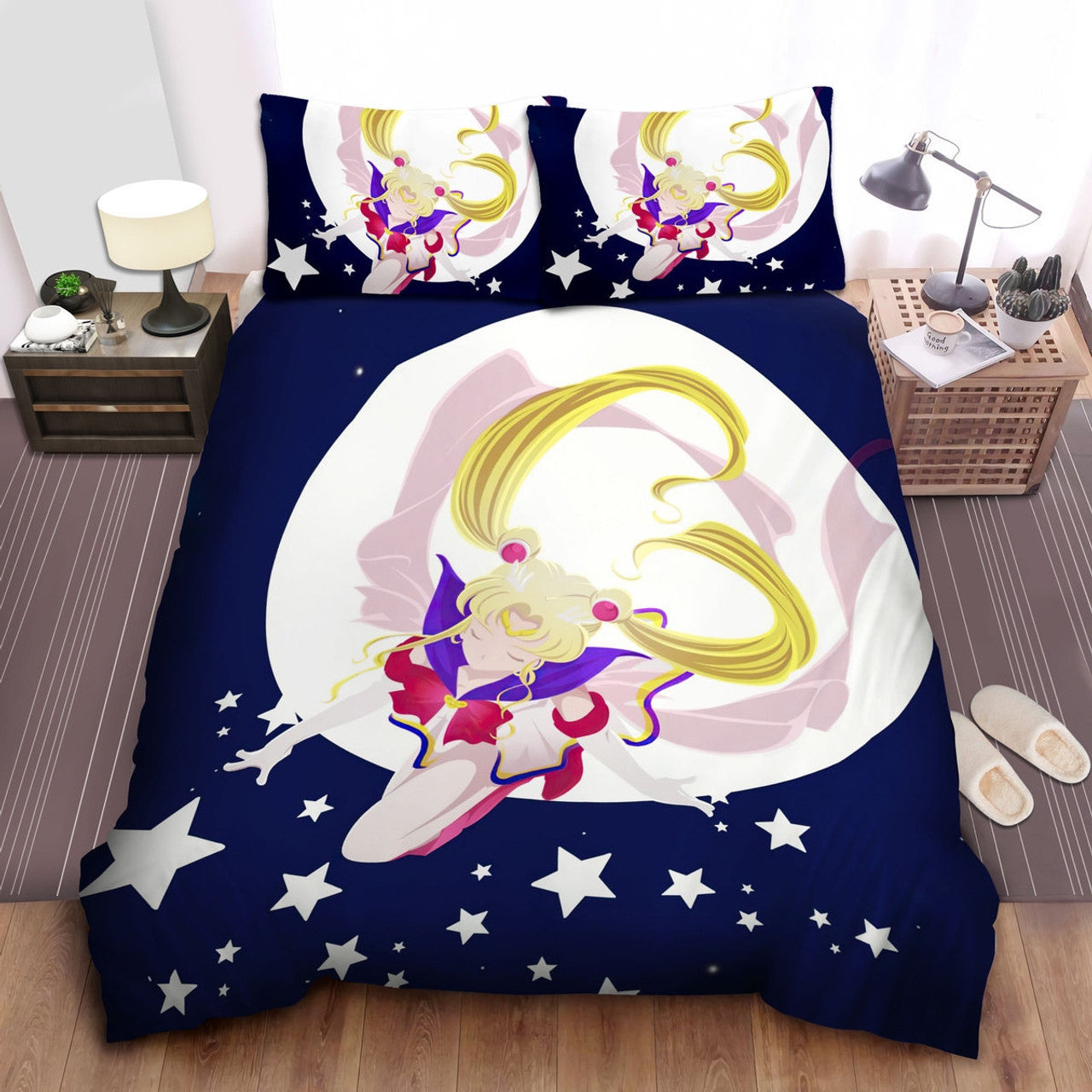 Sailor Moon Bedding Set Usagi Tsukino Flying With Stars Duvet Covers Colorful Unique Gift