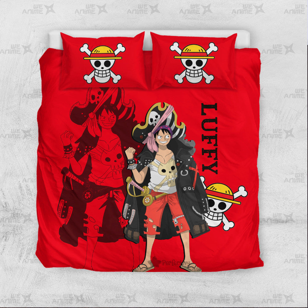 Luffy Bedding Set Custom Red Anime Home Decor