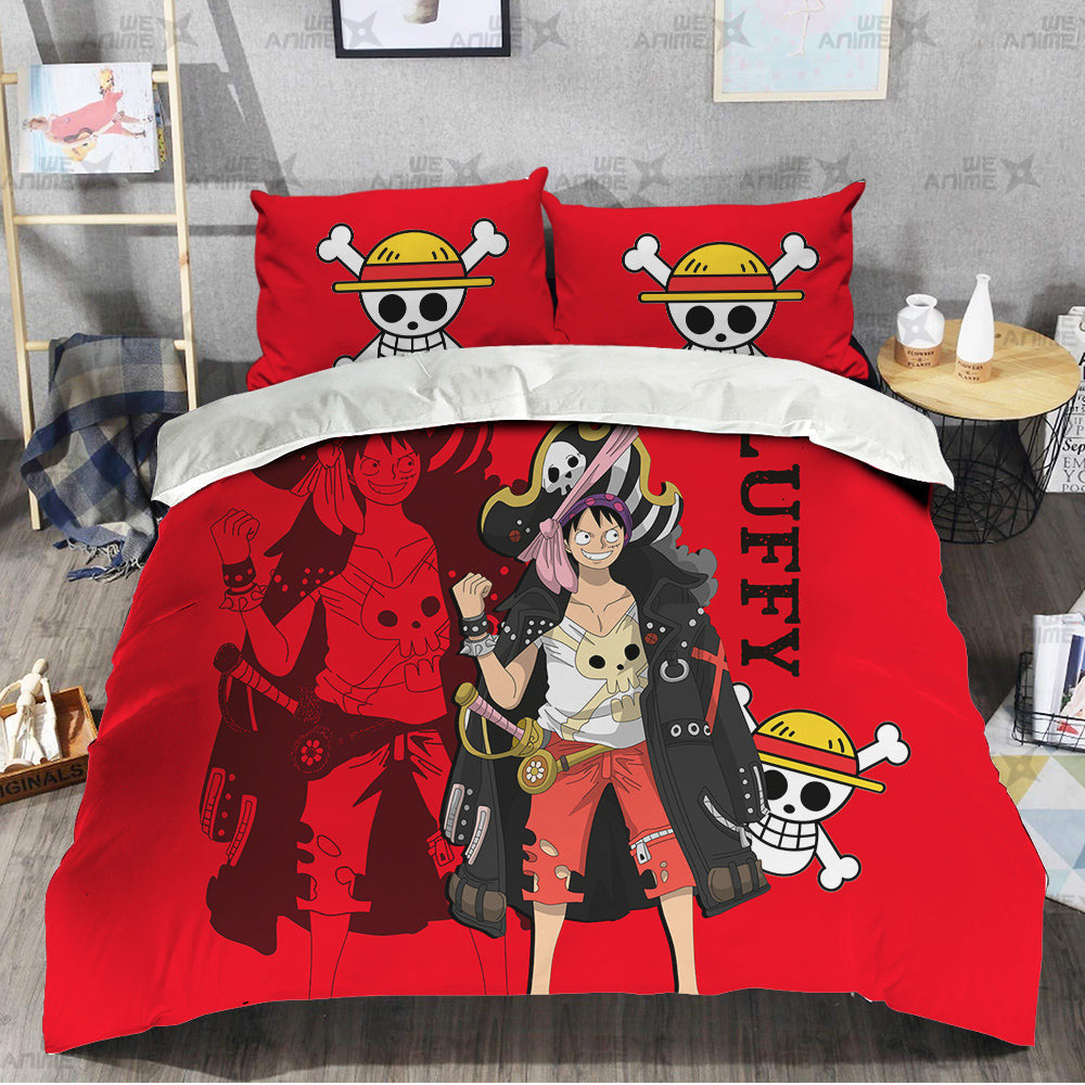 Luffy Bedding Set Custom Red Anime Home Decor