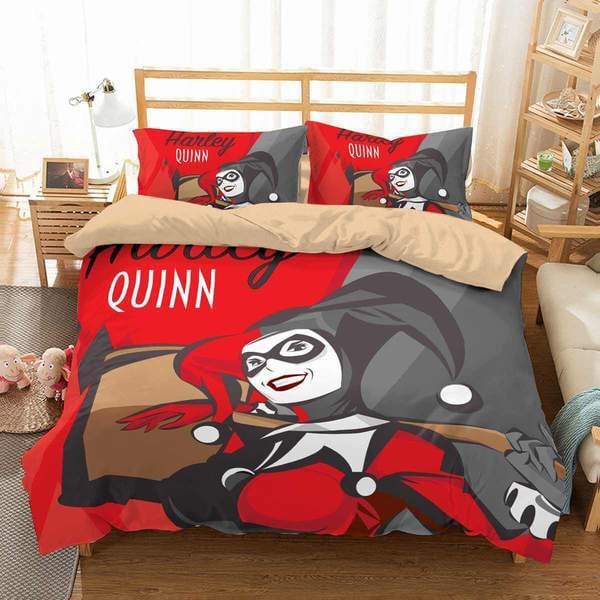 Harley Quinn Bedding Set DC Harley Quinn In Clown Suit Duvet Covers Red Gray Unique Gift