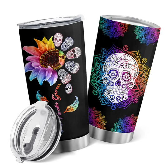 Skull Tumbler Sugar Skull Mandala Pattern Tumbler Cup Colorful