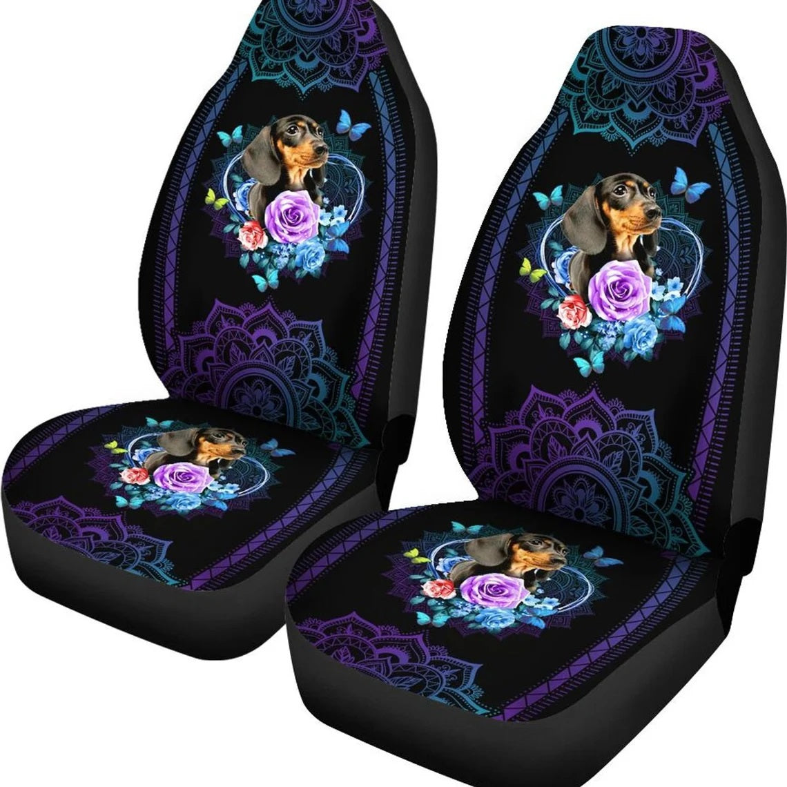 Mandala Style Dachshund Custom Car Seat Covers