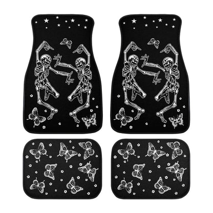 Halloween Car Mats Halloween Dancing Skeleton Butterlies Car Floor Mats Black White