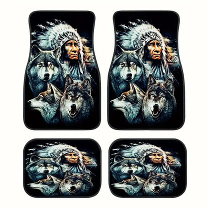 Native American Car Mats The Indian Chef And The Wolf Car Floor Mats Black Gray