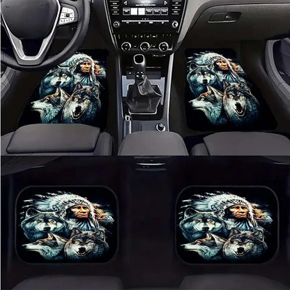 Native American Car Mats The Indian Chef And The Wolf Car Floor Mats Black Gray