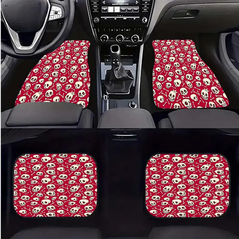 Halloween Car Mats Halloween Skull With Crown Bones Pattern Car Floor Mats Red White