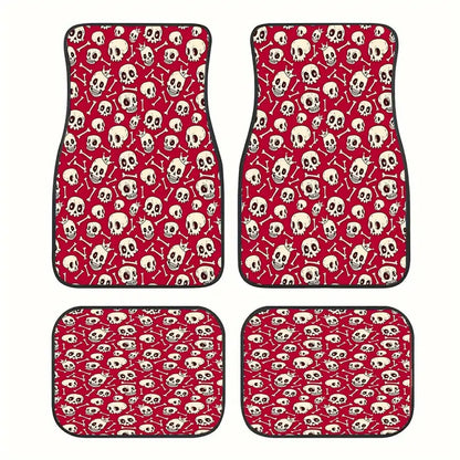 Halloween Car Mats Halloween Skull With Crown Bones Pattern Car Floor Mats Red White