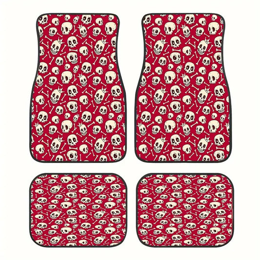 Halloween Car Mats Halloween Skull With Crown Bones Pattern Car Floor Mats Red White