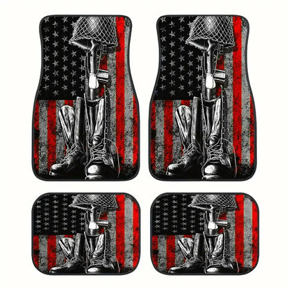 Veteran Car Mats American Flag And Soldier Boot Car Floor Mats Gray Red