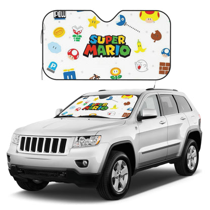 Mario Car Sun Shade Super Mario Game Items Pattern Winshield Sun Shade White