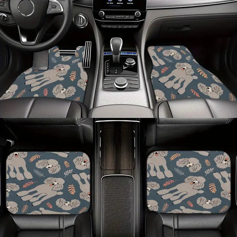 Dog Car Floor Mats Cute Gray Poodle Dog With Leaf Pattern Car Mats