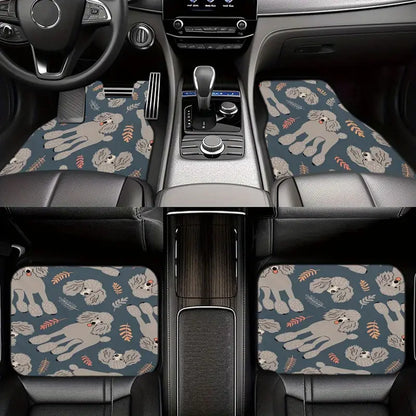 Dog Car Floor Mats Cute Gray Poodle Dog With Leaf Pattern Car Mats