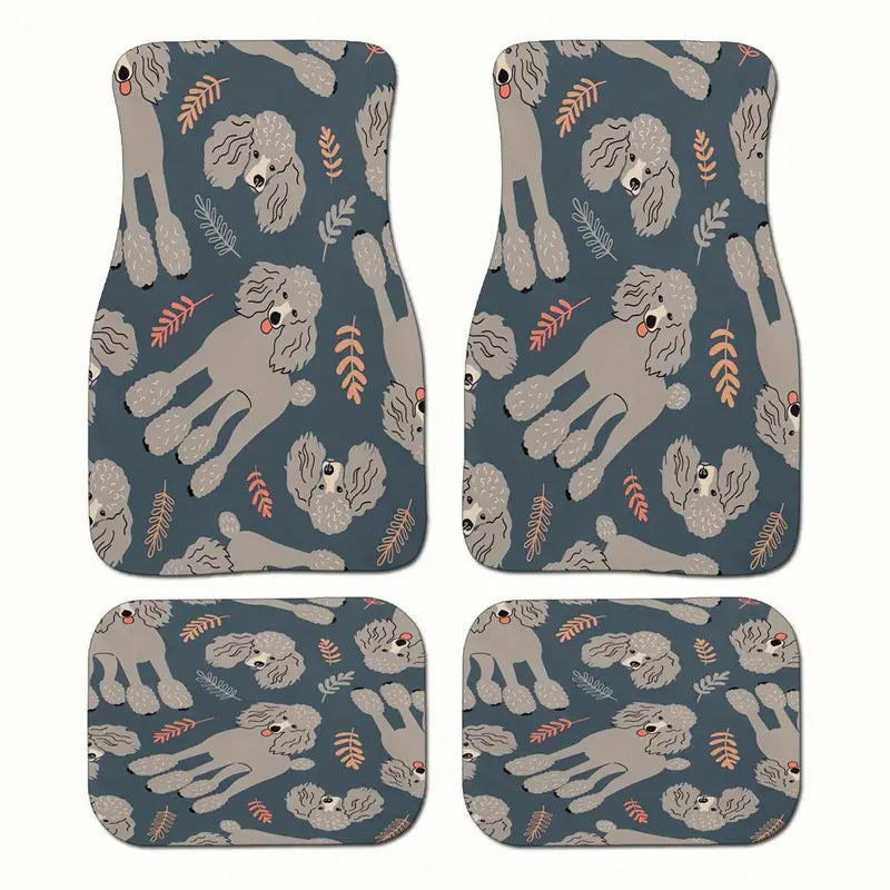Dog Car Floor Mats Cute Gray Poodle Dog With Leaf Pattern Car Mats