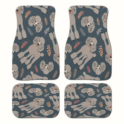 Dog Car Floor Mats Cute Gray Poodle Dog With Leaf Pattern Car Mats